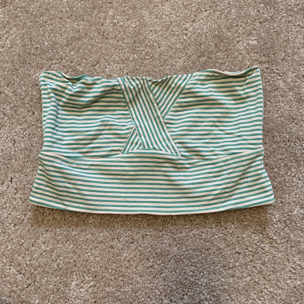 Free People Green & Cream Striped Strapless Top